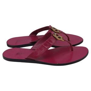 Gucci Interlocking G Guccissima Thong Slippers in Pink Leather